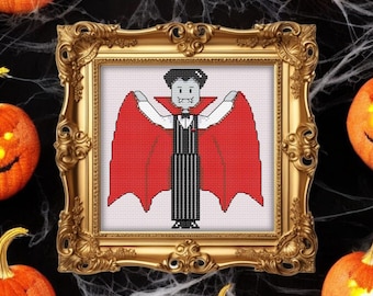 Schema punto croce di Halloween con Dracula Vampiro / Download PDF di punti contati spettrali / Decorazione gotica