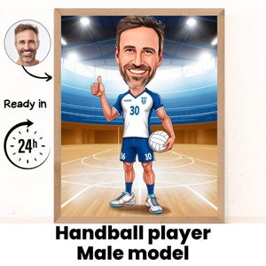 Spersonalizowany portret z kreskówki Handballspiel, spersonalizowany rysunek karykatury piłki ręcznej, zabawna karykatura, prezent dla przyjaciela, drużyna piłki ręcznej, niemiecki