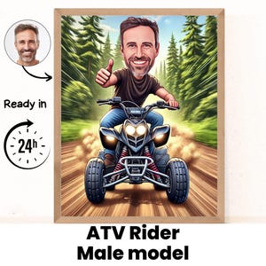 Regalo para conductores de vehículos todoterreno: regalo de quad: retrato de caricatura personalizado a partir de tu foto, motociclista de quad, regalo de quad, fan de quad