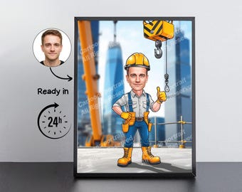 Cadeau kraanmachinist: aangepast karikatuurportret van je foto