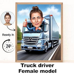 Regalo para camionero, caricatura de camionero a partir de una foto, arte divertido de camionero, retrato divertido de camionero, dibujo único de caricatura de camionero