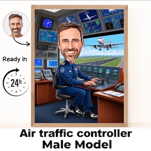 Air Traffic Controller Portrait | Traffic Controller gift |Custom Air Traffic Controller Caricature from photo |Air Traffic Controller gift