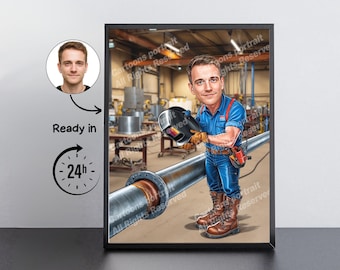 Welder Gift – Custom Caricature Portrait From Your Photo / Welder