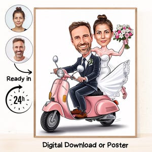 Retrato de pareja de novios personalizado en caricatura, caricatura de boda, caricatura de boda, regalo de boda, caricatura personalizada a partir de una foto, regalo para pareja