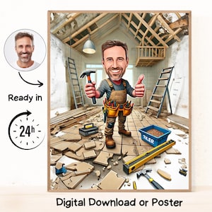 Tile Installer Gift - Custom Portrait from Photo , Tile Setter, plasterer gift,