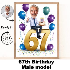 Benutzerdefiniertes 67. Mann-Karikaturporträt, 67. Geburtstagkarikatur, Geburtstagskarikatur, personalisiertes Geburtstagsgeschenk, Männergeburtstag, 67.Karte