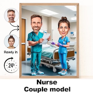 Krankenschwester Paar Cartoon Portrait | Krankenschwester Geschenk | Benutzerdefinierte Krankenschwester Karikatur | Krankenschwester Karikatur vom Foto | Geschenk für Krankenschwester | Krankenschwester Porträt