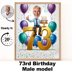 Benutzerdefinierte 73 Mann Cartoon Porträt, 73 Geburtstag Karikatur, Geburtstag Cartoon, personalisierte Geburtstagsgeschenk, Mann Geburtstag, 73 Karte