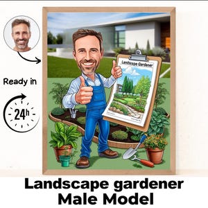 Gärtner Cartoon Portrait | Gärtner Geschenk | Benutzerdefinierte Gärtner Karikatur | Gärtner Karikatur vom Foto | Geschenk für Gartenfreundin | Gärtnerkunst