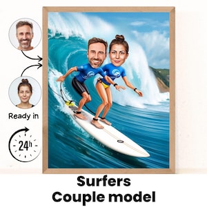 Surfing Cartoon Drawing from Photo, Custom Surf Boy Gift, Funny Surf Gift for Men, Surf Caricature Portrait from Photo, Surf Lover Gift Idea