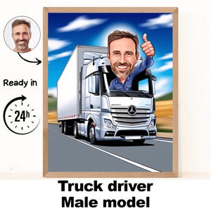 Vrachtwagenchauffeur mannelijk cartoonportret / cadeau vrachtwagenchauffeur / aangepaste karikatuur vrachtwagenchauffeur / karikatuur vrachtwagenchauffeur van foto