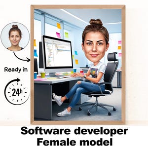 Entwickler Cartoon Portrait | Entwicklersoftware Geschenk | Benutzerdefinierte Entwickler Karikatur vom Foto | Geschenk für Coder | Programmierer Cartoon
