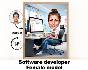 Developer cartoon Portrait | Developer software Gift | Custom Developer Caricature from Photo | Gift for Coder | Developer Cartoon