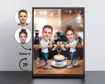 Barista Gift – Custom Caricature Portrait From Your Photo / Barista