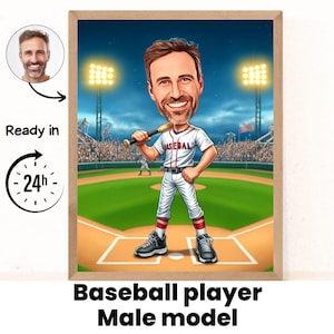 Personalized Baseball Player Gift, Baseball Player Caricature Drawing From Photo, Funny Baseball Player Portrait for Men Baseball Lover Gift