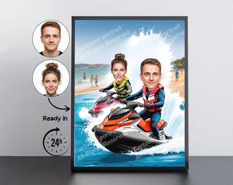 Jet Ski Rider Gift – Custom Caricature Portrait From Your Photo / Jet ski rider