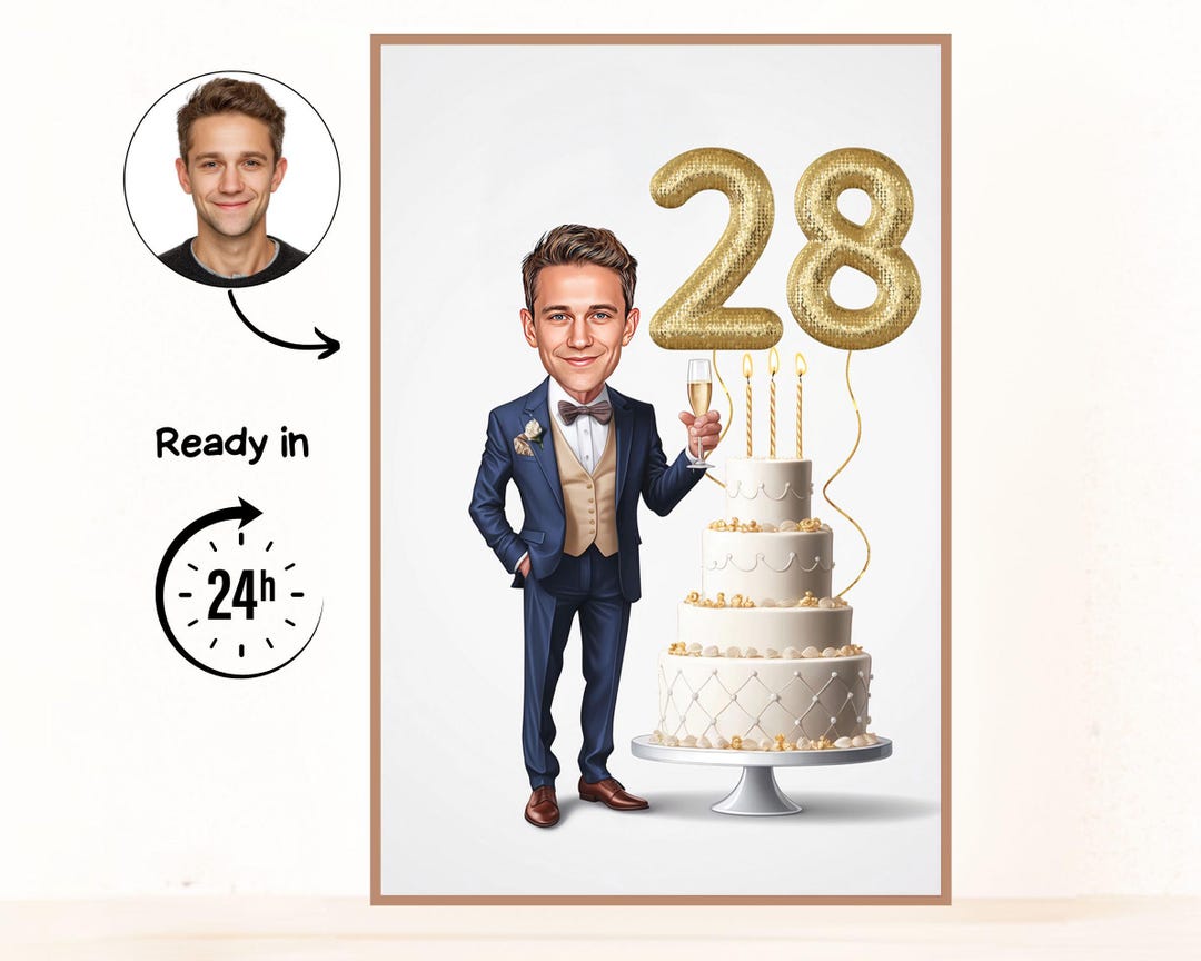 Custom Caricature for 28th Birthday, 28th Anniversary, Caricature ...