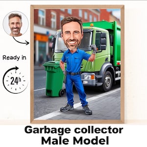 Cadeau pour éboueur, caricature personnalisée d'agent d'assainissement à partir d'une photo, portrait drôle d'éboueur, dessin animé sur la gestion des déchets