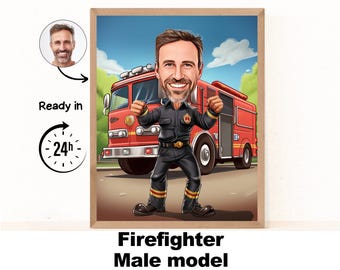 Firefighter cartoon Portrait| Son Gift |Brother gift |Dad gift|colleague gift| Firefighter caricature from photo|Cartoon portrait from photo