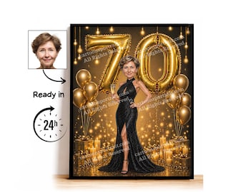 Custom caricature for 70th birthday, 70th anniversary, caricature drawing,greeting card, birthday card, birthday invitation,anniversary card
