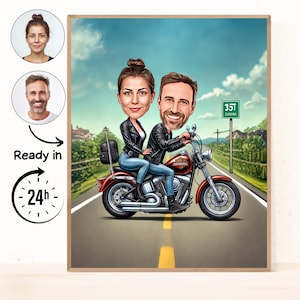 Personalisiertes Motorradfahrer-Karikaturporträt, kundenspezifisches Karikatur-beste Freunde Geschenk, Motorradfahrer-Paar-Porträt, lustiges Motorradfahrer-Paargeschenk