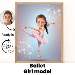 Ballet dancer girl cartoon Portrait / Ballet dancer daughter gift / Ballet dancer niece gift / Gift for kid / Custom Ballet dancer Caricatur