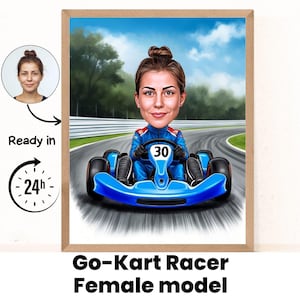 Regalo para amantes de los karts: caricatura personalizada a partir de una foto / karting / carreras de karts