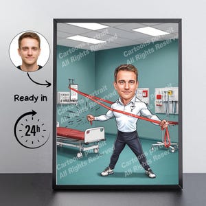 Physiotherapist Gift – Custom Caricature Portrait From Your Photo / medical caricature
