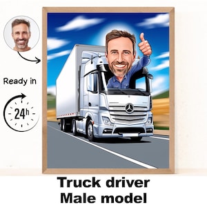 LKW Fahrer männliches Karikaturporträt / LKW Fahrer Geschenk / LKW Fahrerkarikatur / LKW Fahrerkarikatur vom Foto