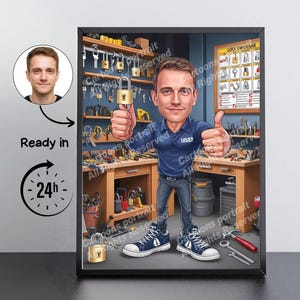 Locksmith Gift – Custom Caricature Portrait From Your Photo / Locksmith