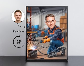 Welder Gift – Custom Caricature Portrait From Your Photo / Welder