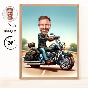 Personalisiertes Motorradfahrer-Karikaturporträt, Motorradfahrerporträt, Geschenk für Motorradfahrer, Motorradfahrerkarikatur, Karikatur vom Foto