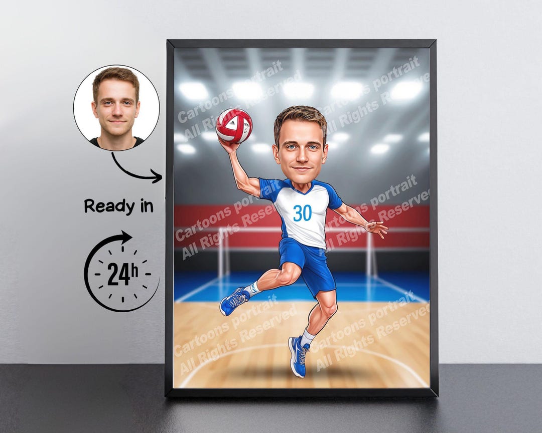 Handball Player Gift – Custom Caricature Portrait From Your Photo ...