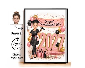 Custom Cosmetology Graduation Caricature from Photo, Licensed Cosmetologist 2027 Cartoon Portrait, Cosmetology Graduation Gift for Her