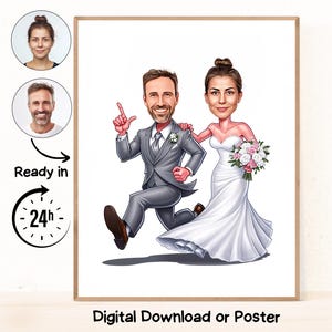 Retrato de pareja de novios personalizado en caricatura, caricatura de boda, caricatura de boda, regalo de boda, caricatura personalizada a partir de una foto, regalo para pareja