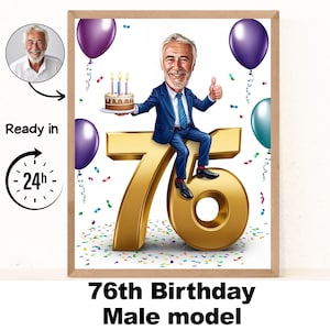 Benutzerdefiniertes 76. Mann-Karikaturporträt, 76. Geburtstagkarikatur, Geburtstagskarikatur, personalisiertes Geburtstagsgeschenk, Männergeburtstag, 76.Karte