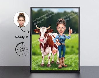 Regalo de granjero: retrato de caricatura personalizado a partir de tu foto / Granjero