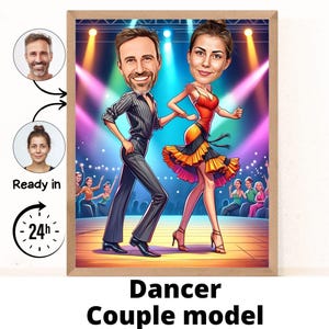 Aangepaste danseres salsa cartoon portret, karikatuur danser, cadeau voor danser, cartoon danseres, grappig cadeau danser, aangepaste karikatuur van foto