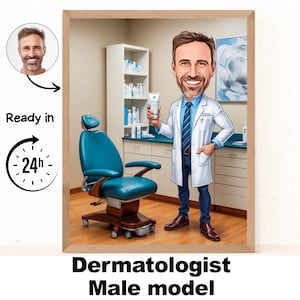 Portrait de dessin animé de dermatologue | Cadeau pour dermatologue | Caricature personnalisée de dermatologue à partir de la photo | Dessin animé drôle de dermatologue