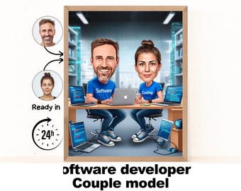 Developer cartoon Portrait | Developer software Gift | Custom Developer Caricature from Photo | Gift for Coder | Developer Cartoon
