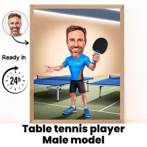 Table Tennis Male cartoon Portrait / Table Tennis gift / Custom Table Tennis Caricature / Table Tennis caricature from photo / gift