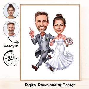 Retrato de pareja de novios personalizado en caricatura, caricatura de boda, caricatura de boda, regalo de boda, caricatura personalizada a partir de una foto, regalo para pareja