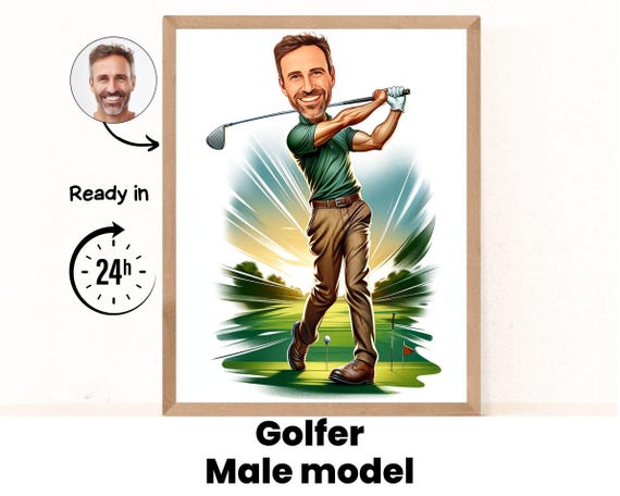 Golfer Gift - Custom Caricature Portrait From Your Photo , Golf Player Gift , Golf Cartoon,Golfer Caricature gift, Digital Download