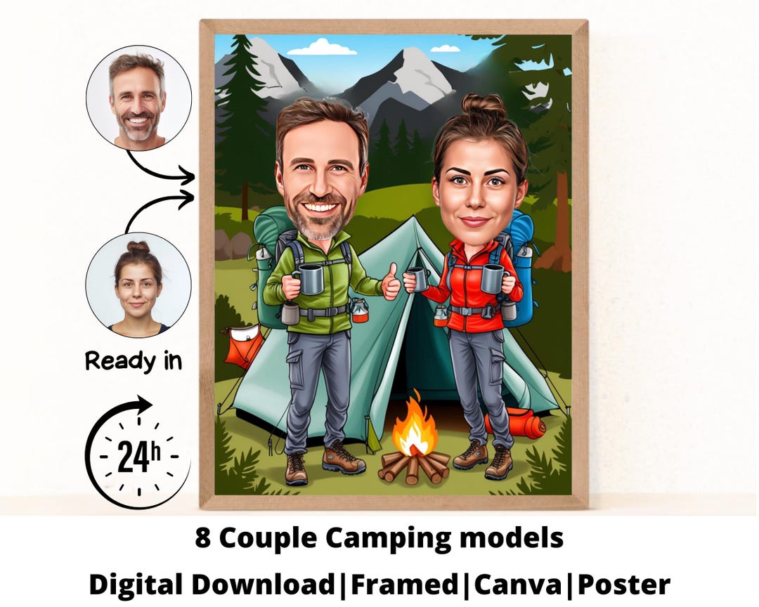 Camping Couple Cartoon Portrait / Camping Gift / Custom Camping ...