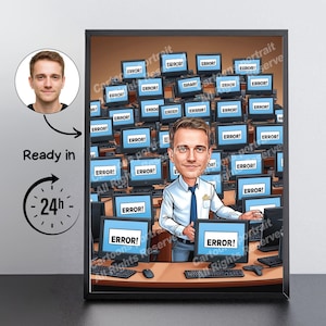 Regalo per sviluppatori di software: caricatura personalizzata con la tua foto / regalo IT immagine 1