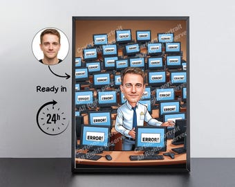 Software Developer Gift – Custom Caricature Portrait From Your Photo /IT Gift