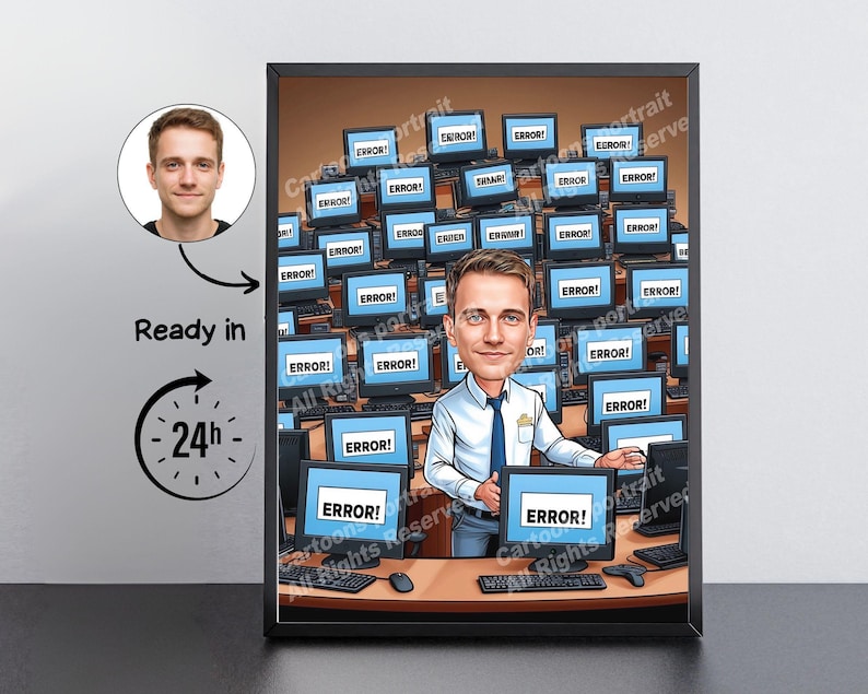 Regalo per sviluppatori di software: caricatura personalizzata con la tua foto / regalo IT immagine 1