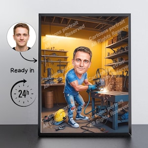 Welder Gift – Custom Caricature Portrait From Your Photo / Welder