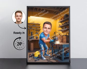 Welder Gift – Custom Caricature Portrait From Your Photo / Welder