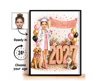 Custom Vet School Graduation Caricature from Photo, DVM Class of 2027 Cartoon Portrait, Vet School Graduation Gift for Her